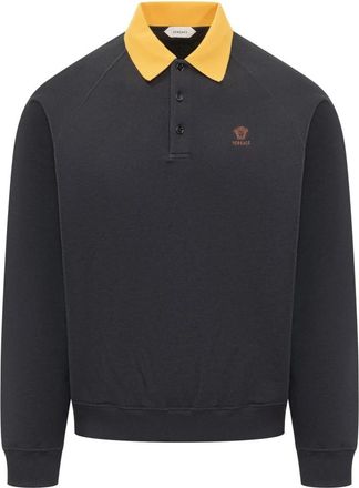 Versace Geborduurde katoenen jersey sweatshirt - Heren - Sweatshirts - Blauw - M - Katoen - Hoodies & sweatvesten