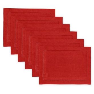 Solino Home Linen Placemats - Classic Hemstitch - Set of 6, 14 x 19 in Red at Nordstrom, Size Medium