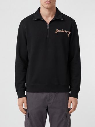 Burberry Maglia dolcevita in cotone con zip e logo a contrasto