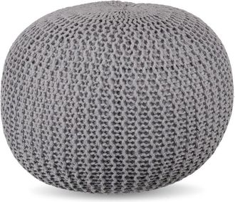 Relaxdays Relaxdays pouffe, knitted, HxD: 33 x 46 cm, polystyrene filling, round floor pouffe, boho stool, light grey
