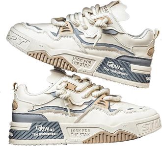 Generic Womens Fashion Sneakers, Lace-Up, Platform, Skateboard Shoes, Casual Outdoor Shoes, Vulcanised (Beige, UK Footwear Size System, Adult, Women, Numeric,