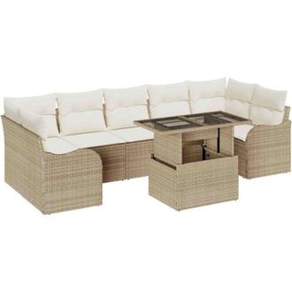 vidaXL Conjunto De Sof&aacute; De Jard&iacute;n Con Coj&iacute;n 8 Pcs Beige Polirat&aacute;n Vidaxl