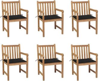 vidaXL Sillas De Jard&iacute;n 6 Uds Madera Maciza De Teca Cojines Negro Vidaxl