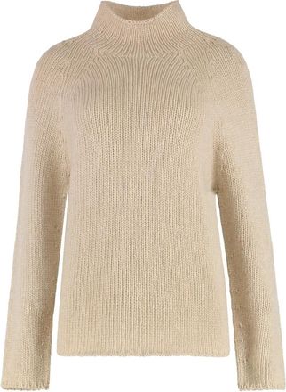 THE (ALPHABET) DE (Gebreide) Kasjmier Coltrui - Dames - Cashmere truien - Beige - M - Kasjmier - Truien & Vesten