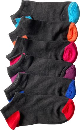 Generic Ladies Cotton Rich Ankle Socks, 12 Pairs, Low Cut Sports Trainer Socks, Black with Coloured Heel and Toe, Size 4-6