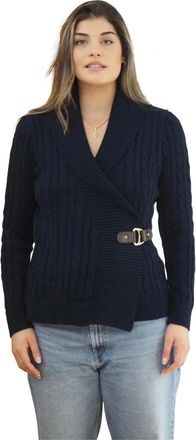 Ralph Lauren Jassen, Dames, Blauw, L, Katoen, Lauren Crossover Knit met gesp