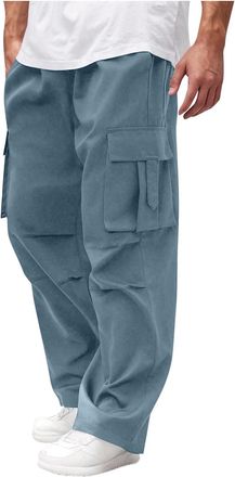 Generic 2025 Trousers Mens Baggy Cargo Pants Casual Parachute Cargo Pants Loose Fit Hip Hop Harem Pants with Pockets (Light Blue, M)