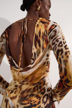 Karen Millen Womens Sheer Viscose Georgette Sketchy Animal Woven Cowl Back Maxi Dress - Size 12 UK