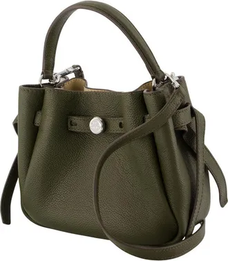 Tory Burch Womens Romy Mini Bucket Shoulder Bag - Tory Burch Leather Khaki Calfskin Crossbodies