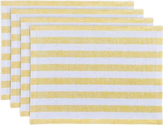 Solino Home Linen Placemats Set of 4, 14 x 19 Inch for Dining Table, Holiday and Everyday Table Decor - Sorrento Stripe in Yellow And White at