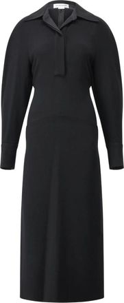 Victoria Beckham Lange Mouw Polo Kraag Midi Jurk - Dames - Casual kleedjes - Zwart - XL - Kleedjes