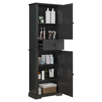 STILVORA Armario De Ba&ntilde;o Con 2 Puertas, 1 Caj&oacute;n Y Estantes Ajustables, En Mdf, Negro, 56 &times; 28 &times; 167.3 Cm