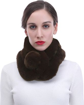 Lina & Lily Unisex Faux Fur Winter Collar Neck Scarf with Pom Pom Soft Fluffy (Chocolate Brown)