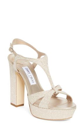 Jimmy Choo London Kesia Glitter Platform Sandal in Light Soft Gold at Nordstrom, Size 10.5Us