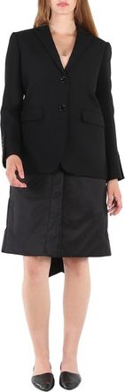 Burberry Ladies Black Wadded Detachable-Warmer Wool Tailored Jacket, Brand Size 8 (US Size 6)