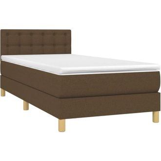 vidaXL Cama Box Spring Con Colch&oacute;n Led Tela Marr&oacute;n Oscuro 90x190 Cm Vidaxl
