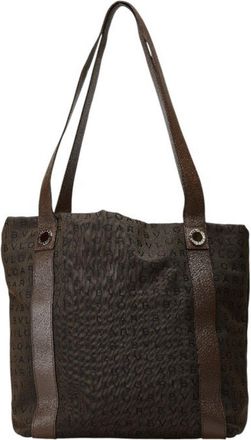 Bulgari Logomania Brown Canvas Leather Handbag Tote Bag (Pre-Owned)