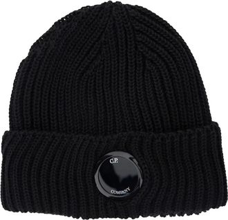 C.P. Company Logo Wool Beanie - Heren - Hoeden - Zwart - ONE Size - Wol - Accessoires