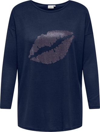 Only Carmakoma Longshirt ONLY CARMAKOMA CARALBA LS LONG TOP JRS, Damen, Gr. L, naval academy detail:lips, Jersey, Obermaterial: 95% Polyester, 5% Elasthan, bedruckt,