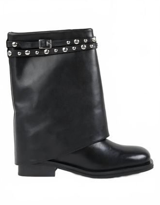 Free People Womens Scorpio Studded Foldover Boots In Black Leather
