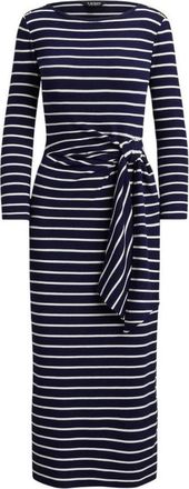 Ralph Lauren Midi-jurk met gestreepte strikdetail - Dames - Casual kleedjes - Blauw - L - Katoen - Kleedjes