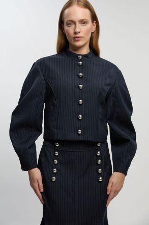 Karen Millen Womens Petite Tailored Pinstripe High Neck Jacket - Black - Size 10 UK