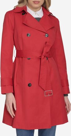 Cole Haan Womens Hooded Trench Coat - Red Size Large