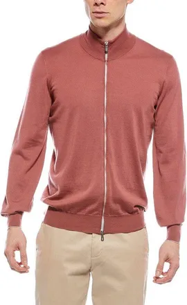 Brunello Cucinelli MenS Raspberry Wool Zip Sweater, Size 52