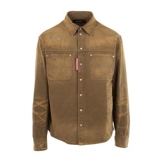 Dsquared2 Denim Shirts, male, Green, Size: XL Garment Dyed Carpenter Shirt
