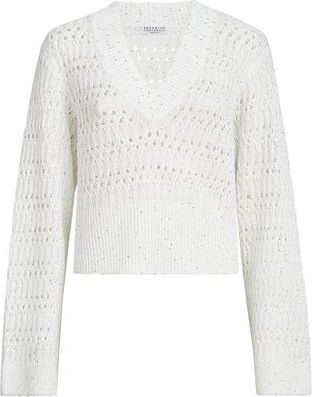 Brunello Cucinelli Dazzling braids sweater in White at Nordstrom, Size Xx-Small Eu