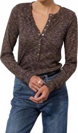 bobi Long Sleeve Slim Snap Tee In Brown