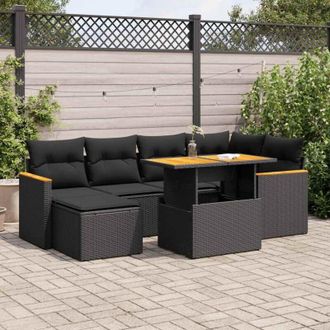 vidaXL Set Sof&aacute;s Jard&iacute;n Y Cojines 7 Pzas Rat&aacute;n Sint&eacute;tico Acacia Negro Vidaxl