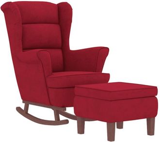 vidaXL Vidaxl - Sillón mecedora patas madera y taburete terciopelo rojo vino