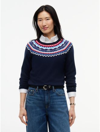Tommy Hilfiger Womens Fair Isle Crewneck Sweater - Dark Blue - XL