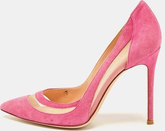 Gianvito Rossi Pink Mesh And Suede Pointed Toe Pumps