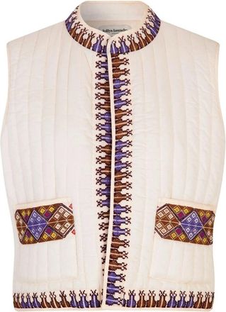 Lollys Laundry Gewatteerd Vest met Geborduurde Details - Dames - Bodywarmers - Beige - M - Katoen - Jassen