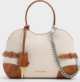 Charles & Keith Delfina Canvas Chain Side-Belt Tote Bag
