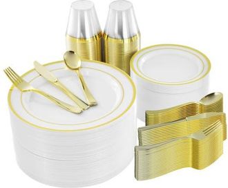Elama 600 Piece Disposable Plastic Dinnerware Party Set in Gold at Nordstrom, Size Small