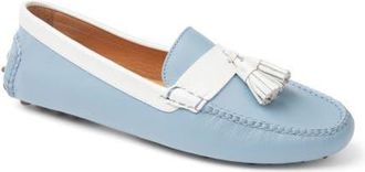 Patricia Green Jordan Moc Toe Tassel Loafer in Sky Blue/White Leather at Nordstrom, Size 8.5