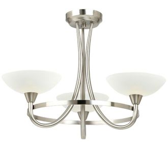 Loops Semi Flush Ceiling Light Satin Chrome & White 3 Bulb Hanging Pendant Lamp Shade