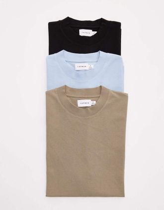 Topman 3 pack relaxed fit t-shirts in black, khaki and light blue-Multi