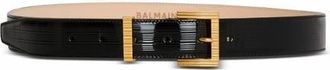 Balmain Perfume Belt In Striped Patent Leather in Black at Nordstrom, Size 75