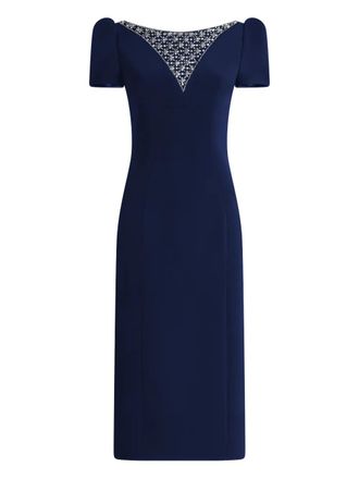 Jenny Packham Adeline embellished short-sleeved midi dress - Blu