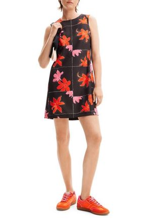 Desigual Floral Mini Pinafore Dress in Black at Nordstrom, Size X-Large