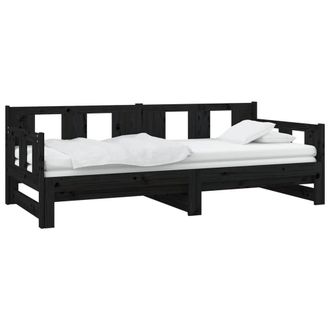 Berkfield Home Pull-out Day Bed Black Solid Wood Pine 2x(90x190) cm