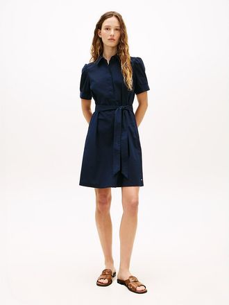 Tommy Hilfiger Womens Puff-Sleeve Belted Shirtdress - Navy - XXL