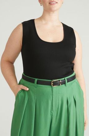 Universal Standard Daisy Ribbed Scoop Neck Tank in Black at Nordstrom, Size Xs