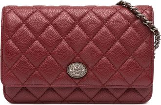 Chanel Pre-owned Womens Cc Quilted Caviar Wallet On Chain - Dark Red Leather - One Size