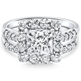 Pompeii3 Certified 3.50Ct Princess Diamond Engagement Wedding Ring Set 14k Gold Lab Grown