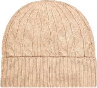 Polo Ralph Lauren Womens Beanie Cable-Knit Camel Wool Hat